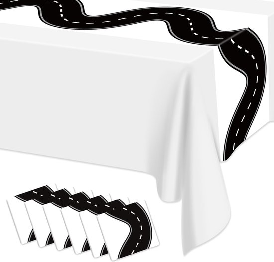 SnelShoppen - 6 Stuks Racing Tafel runners, Racetrack Tafeldecoratie 35x274cm, Plastic Wegwerp Tafelversiering voor Kinder Jongens Verjaardag, Autospo