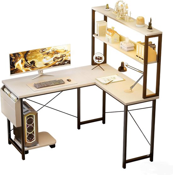 SnelShoppen - Aiorber L-vorm Gaming Bureau Wit - Ruim Bureau voor Gaming en Thuiswerk - Ergonomisch Ontwerp - Inclusief Kabelbeheer