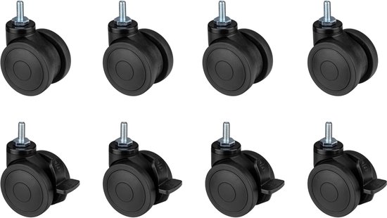 SnelShoppen - Castorwielen Set van 8 voor Cockpit Simulatie, Duurzaam en Flexibel, Ideaal voor Racegames, Zwart, Hoge Kwaliteit en Gemakkelijk te Mont