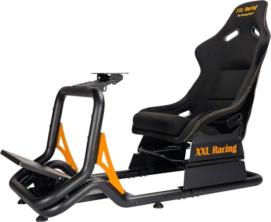 SnelShoppen - Competition Simulator Cockpit, Gaming Racestoel met Verstelbaar Frame, Professionele Racing Simulator, Zwart/Oranje voor Thuisgebruik
