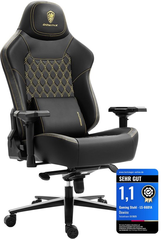 SnelShoppen - Dowinx Gamingstoel Ergonomisch - Bureaustoel met 200 kg Draagvermogen - In Hoogte Verstelbaar - 4D Armleuningen - Met Massage Lendensteu