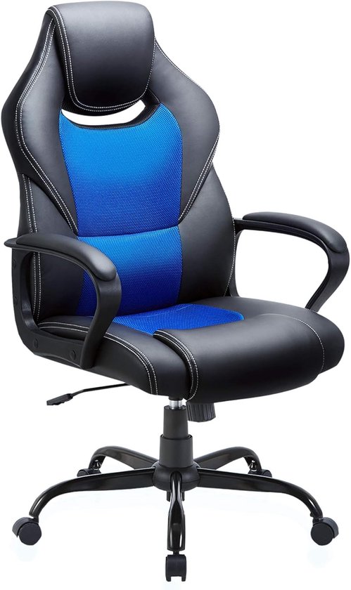 SnelShoppen - Ergonomische Bureaustoel, Gaming Stoel, Racing Chair, Zwenkstoel met Rugleuning en Hoogteverstelling, Gewatteerde Armleuningen, Blauwe K
