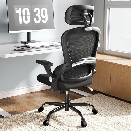 SnelShoppen - Ergonomische Bureaustoel met Verstelbare Hoofdsteun, Hoogte Verstelbaar, Gaming Stoel, Tot 150 kg, Zwart, Voor Thuis en Kantoor