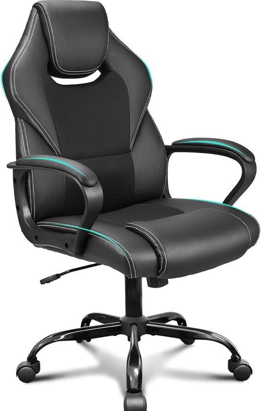 SnelShoppen - Ergonomische Bureaustoel Racing Stijl - Draaibare Gaming Computerstoel met Lumbale Ondersteuning - Hoge Rug - PU Leer - Verstelbare Hoog