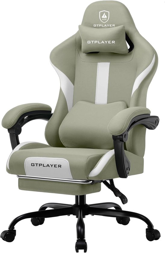 SnelShoppen - Ergonomische Gaming Chair, Bureau Stoel met Hoofdsteun en Cloud Lendensteun, Gevoerde Gaming Stoel met Voetsteun, Draaistoel, 150kg Capa
