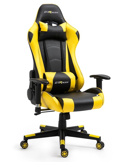 SnelShoppen - Ergonomische Gaming Chair, Comfortabele Computerstoel met Verstelbare Armleuningen, PU Leren Kantoorstoel, Gele Gaming Stoel voor Thuisw
