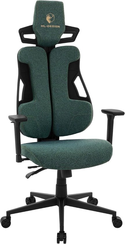 SnelShoppen - Ergonomische Gaming Chair - Comfortabele Kantoorstoel - Groene Stof - 3D Armleuningen - Verstelbare Hoofsteun en Lendensteun - Swivel St