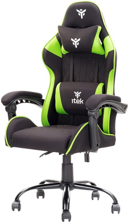 SnelShoppen - Ergonomische Gaming Stoel Rhombus FF10, Stof, Zwart-Groen, Voor Comfortabele Lange Gaming Sessies, Verstelbaar, Ondersteuning voor Licha