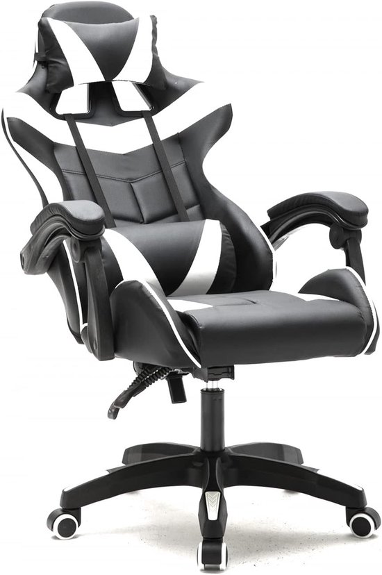 SnelShoppen - Ergonomische Gaming Stoel - VDD Gaming Cyclone - Zwart/Wit - Comfortabele Gaming Chair - Verstelbare Rugleuning - Geschikt voor Thuis en