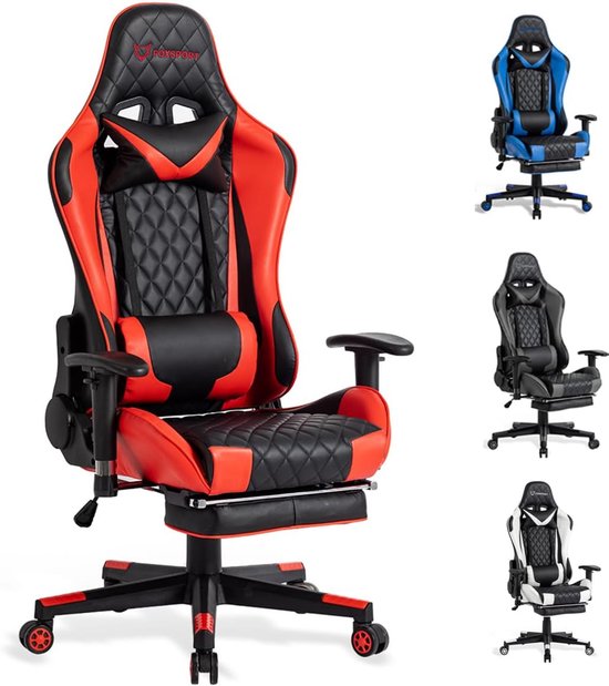 SnelShoppen - Ergonomische gaming stoel - Volledig verstelbaar met armleuningen, voetensteun, hoofsteun, rugleuning en kussen - Kantelfunctie - Maxima