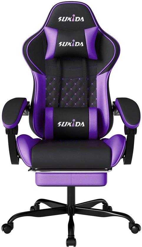 SnelShoppen - Ergonomische Gaming Stoel voor Volwassenen - Draaibaar, Hoogte Verstelbaar, Lumbale Ondersteuning, Massagefunctie, Comfortabele Hoofdste