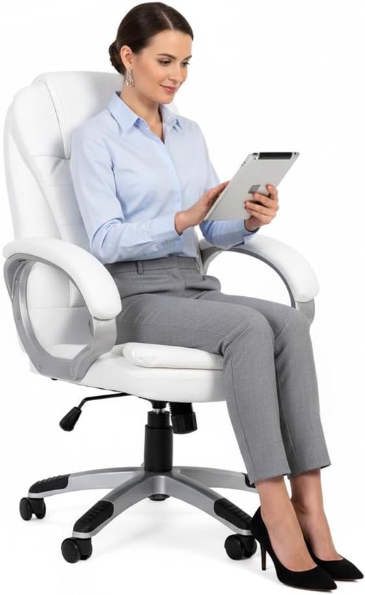 SnelShoppen - Ergonomische Gaming Stoel, Witte Kantoorstoel, Racing Chair, Executive Chair, Sports Stoel, Draaisteel, PC Stoel voor Thuis en Kantoor
