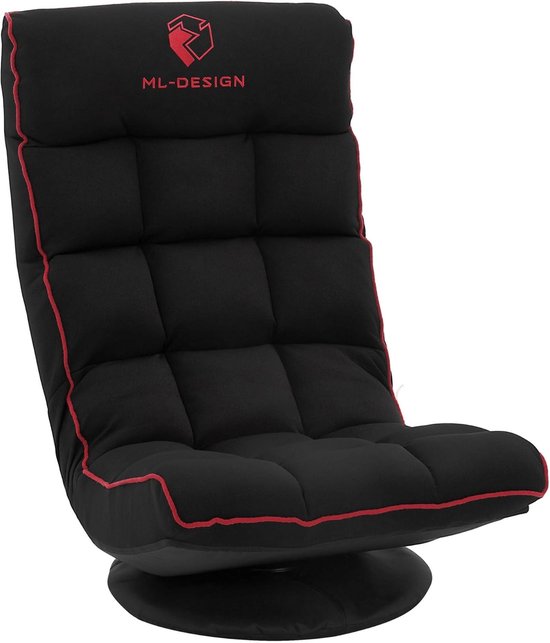 SnelShoppen - Ergonomische Gaming Vloerstoel 360° Rotatable Verstelbare Vouwbare Hoofsteun Gevoerde Lounge Relax Vloerbank Zwart-Rood voor Gamers Thui