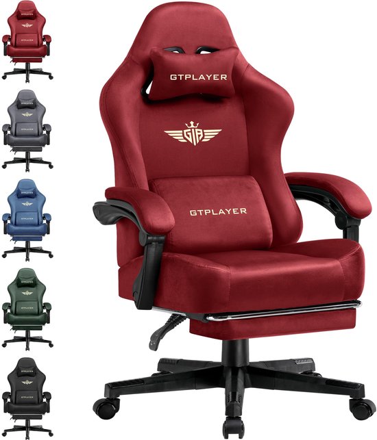 SnelShoppen - Ergonomische Gamingstoel, Ademend, Bureaustoel met 160° Verstelbare Rugleuning, Uittrekbare Voetensteun, Hoogwaardige Stof, Rood, Geschi