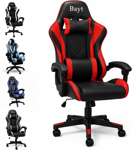 SnelShoppen - Ergonomische Gamingstoel & Bureaustoel - Verstelbare Rugleuning & Armleuningen - Premium Design voor Thuiswerken & Gamen - Rood/Zwart -