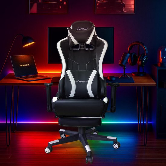 SnelShoppen - Ergonomische Gamingstoel met Lendensteun, Hoofdsteun en Voetsteun - Verstelbare 360° Draaibare Bureaustoel voor Thuis, Kantoor en Gaming