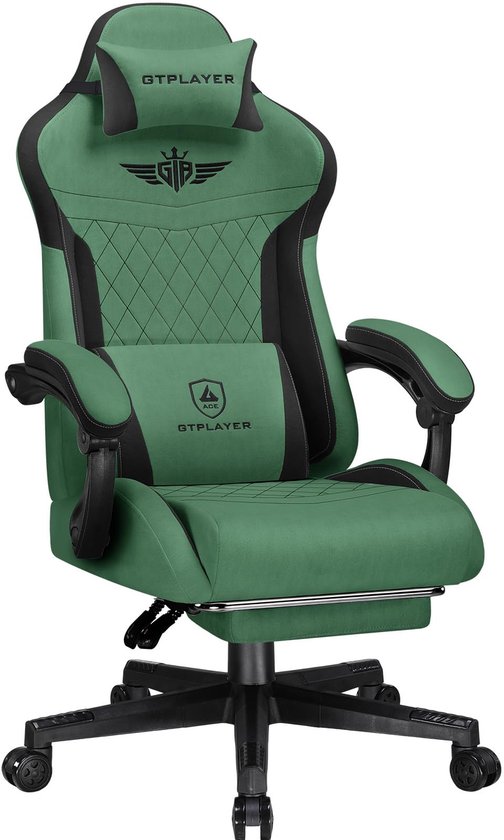SnelShoppen - Ergonomische Gamingstoel met Lendensteun, Technische Stof, Verlengde Rugleuning, Ondersteunt tot 150 kg, Groen, Comfortabele Computersto