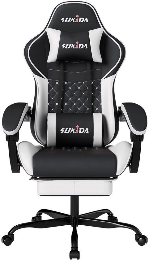 SnelShoppen - Ergonomische Gamingstoel met Voetsteun, Comfortabele Bureaustoel met Hoofdsteun en Massagefunctie, In Hoogte Verstelbare PC-Stoel, 360°