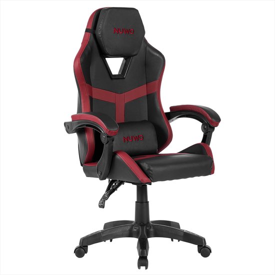 SnelShoppen - Ergonomische Gamingstoel, PC-Stoel, Bureaustoel met Gevoerde Armleuningen, Verstelbare Rugleuning, Hoogte en Lendensteun, Hoofdsteun, Ma