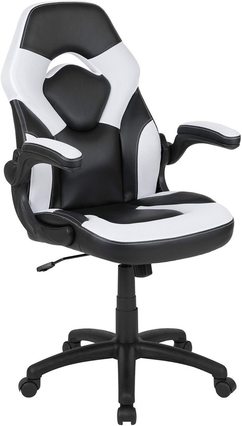 SnelShoppen - Ergonomische Gamingstoel, Verstelbare Bureaustoel voor PC en Gaming Setups, Comfortabele LeatherSoft Gamerstoel in Wit/Zwart voor Thuis