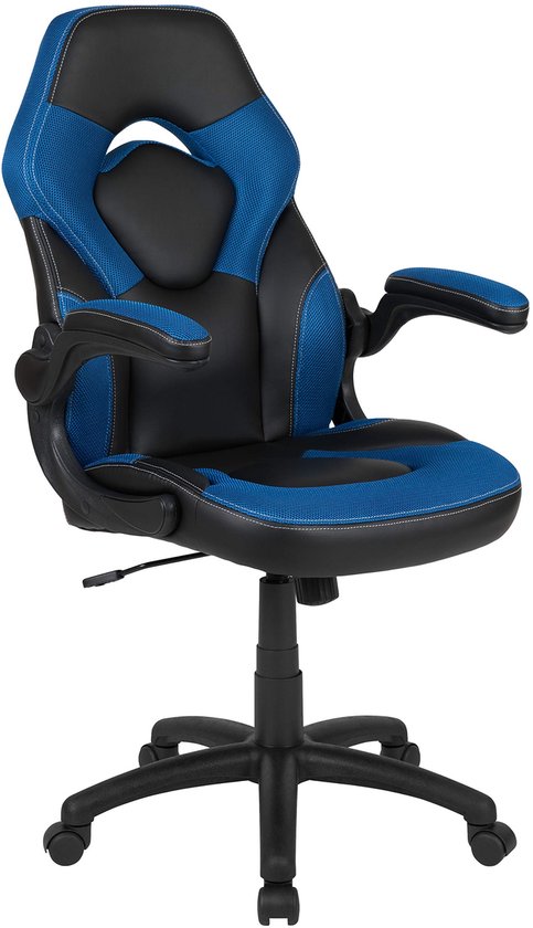SnelShoppen - Ergonomische Gamingstoel, Verstelbare Bureaustoel voor PC- en Gaming-Setups, Comfortabele LeatherSoft Gamerstoel met Rugsteun in Blauw/Z