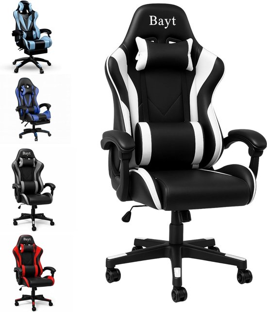 SnelShoppen - Ergonomische Kantoorstoel & Gamingstoel - Verstelbare Rugleuning & Armleuningen - Premium Design voor Thuiswerken & Gamers - Zwart & Wit
