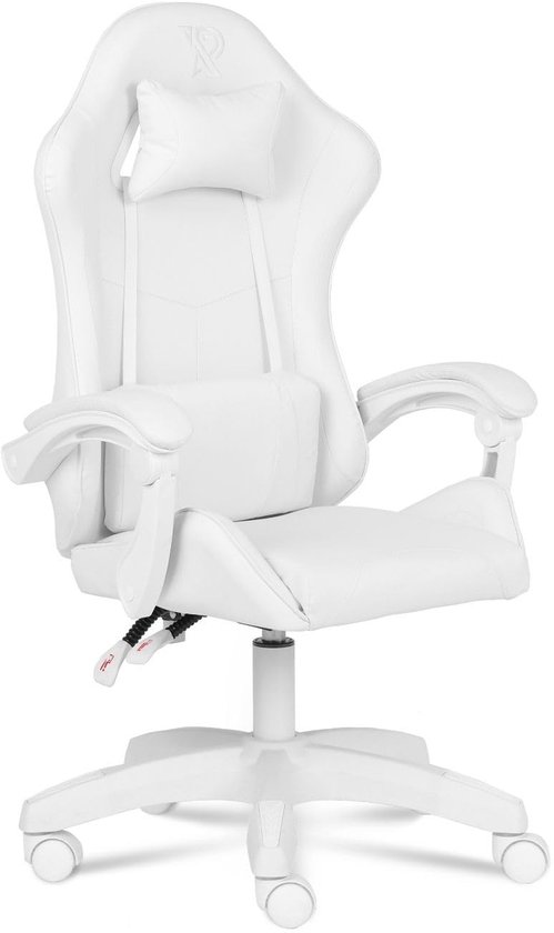 SnelShoppen - Gamestoel Gaming Chair PC Stoel - Wit - Verstelbare Rugleuning 90°-135° - 1D Armleuning - Inclusief Rug- en Nekkussen - Comfortabel voor