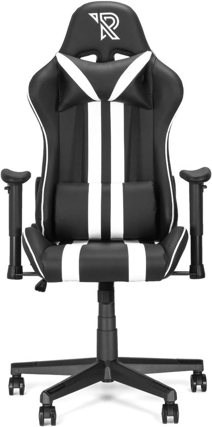 SnelShoppen - Gaming Chair Felix - Luxe Zwarte/Witte Ergonomische Stoel - PU Leer - Racer Design - Perfect voor Gamers - Comfortabel & Duurzaam