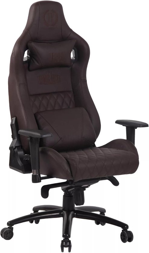 SnelShoppen - Gaming stoel Braulio - Zwart echt leer - Met rugleuning en armleuning - Hoogte verstelbaar - Ergonomisch - Luxe gaming en bureaustoel