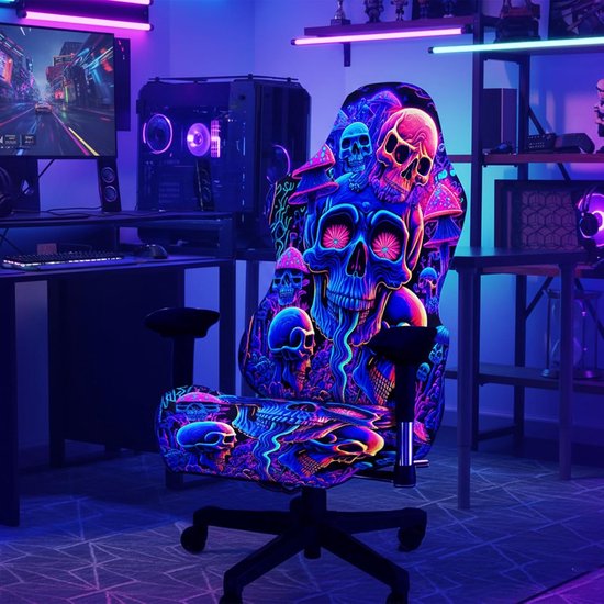 SnelShoppen - Gaming Stoel Hoes UV Reactief met Neon Skull Paddenstoel Ontwerp, Stretchy Wasbare Bescherming voor Kantoor en Gaming Stoelen