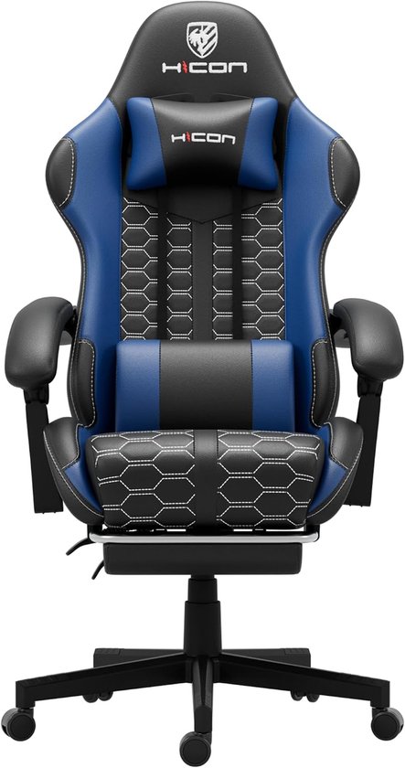 SnelShoppen - Gaming Stoel Mondo - Ergonomisch - Gaming Stoel - Bureaustoel - Verstelbaar - Racestoel - Zwart/Blauw - Voor Thuis en Kantoor