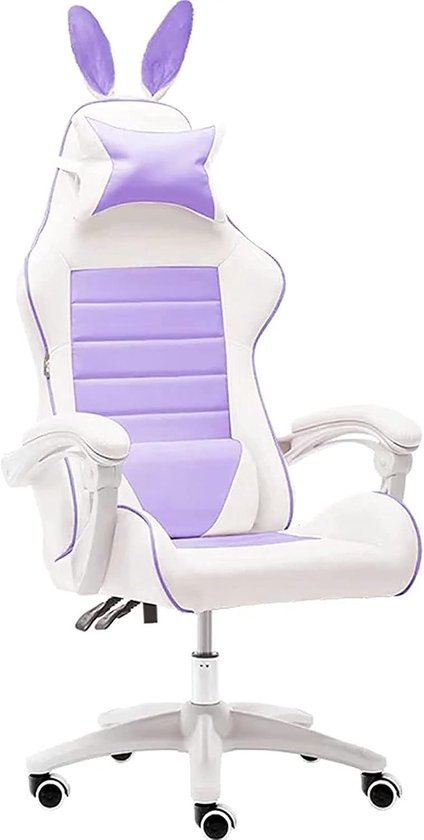 SnelShoppen - Gaming Stoel Roze, Ergonomische Computer Bureau Stoel met Inklapbare Armen en Voetensteun, Verstelbare Massage Lumbale Kussen, Schattig