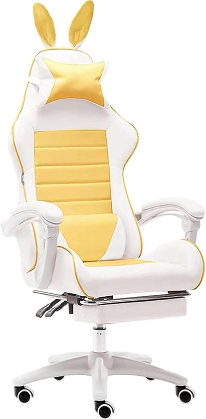 SnelShoppen - Gaming Stoel Roze, Ergonomische Computerstoel Schattig Konijn Stijl, Verstelbare Armleuningen en Voetsteun, Massage Lendenkussen, Hoogwa