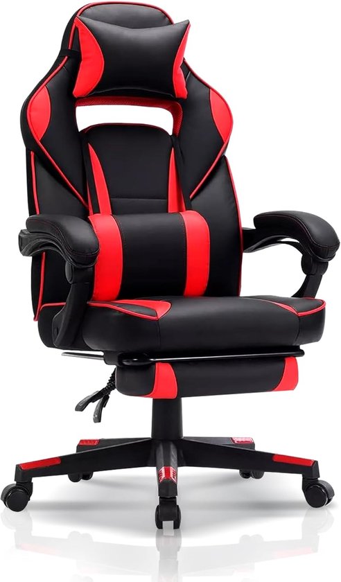 SnelShoppen - Gaming stoel Tyreek - Ergonomische bureaustoel met voetensteun - Verstelbaar - Rood - Comfortabele gaming chair voor thuis en kantoor
