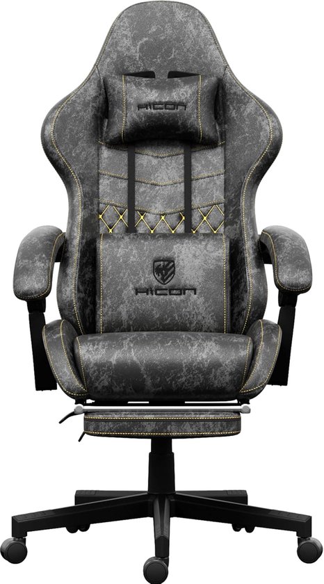 SnelShoppen - Gaming Stoel Vittoria - Ergonomisch - Kanto Stoel - Verstelbaar - Racing - Grijs - Met Massagefunctie en Voetensteun