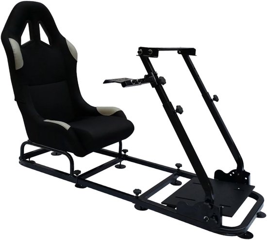SnelShoppen - Gaming Stoel voor PC en Spelconsoles - Racestoel - Zwart/Grijs - Verstelbaar Stalen Frame - Inclusief Steun voor Versnelling, Stuurwielp