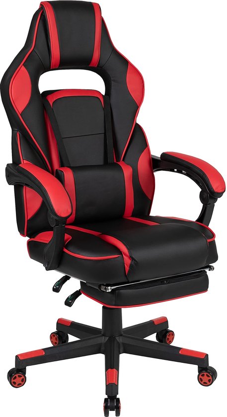 SnelShoppen - Gamingstoel met hoge rugleuning, ergonomische bureaustoel met verstelbare armleuningen en voetensteun, perfect voor gamen en thuiskantoo