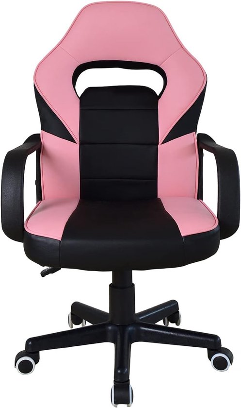 SnelShoppen - Gamingstoel Thomas Junior - Ergonomische Kantoorstoel in Gamingstijl - In hoogte verstelbaar - Roze Zwart - Perfect voor Kinderen en Jon