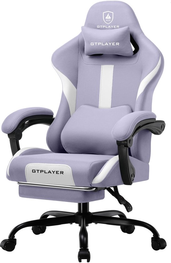 SnelShoppen - GTPLAYER Gaming Stoel Ergonomische Bureaustoel met Hoofdsteun, Cloud-Lendenkussen en Voetensteun - Draaistoel tot 150 kg, Paars