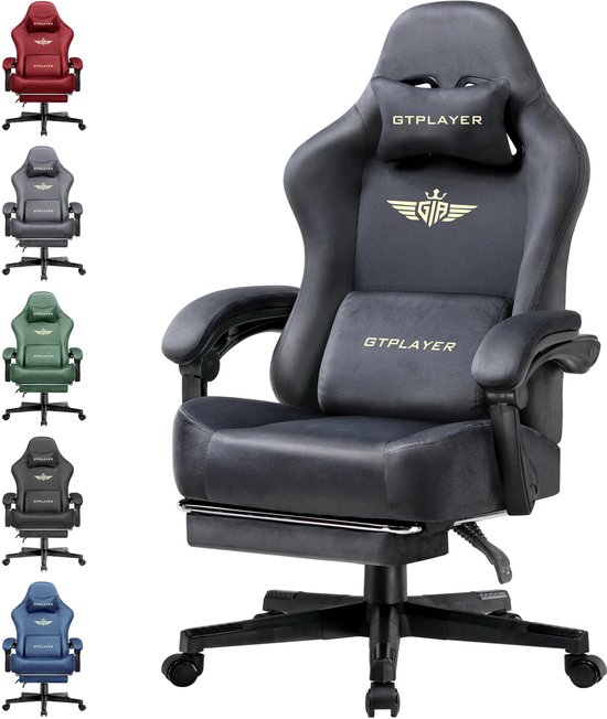 SnelShoppen - GTPLAYER Gaming Stoel Stof met Pocket Spring Kussen, Grote en Hoge Gamings Stoelen tot 350lbs, Hoge Rug Computer Stoel met Voetsteun voo