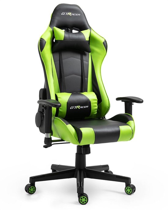 SnelShoppen - GTRACER Pro Gaming Stoel, Ergonomische Kantoorstoel, Verstelbare Armleuningen, Computerstoel, PU Leren Gaming Stoel, Comfortabele Kantoo