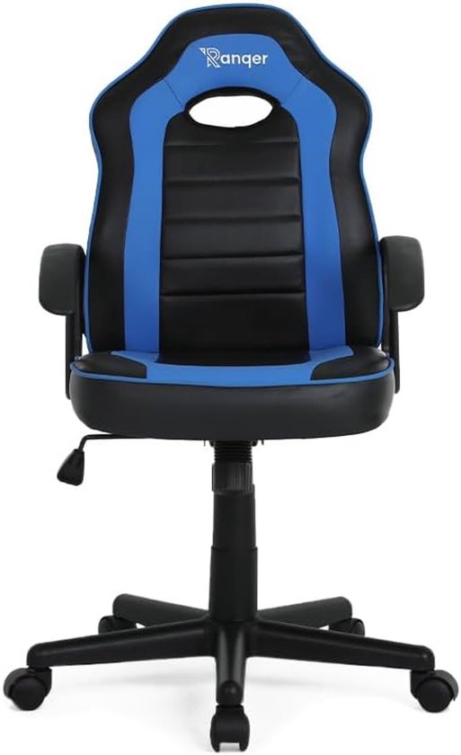 SnelShoppen - Junior Gaming Chair voor Kinderen - Ergonomische Bureau Stoel - In Hoogte Verstelbaar - Comfortabel - PU-Kunstleer - Zwart/Blauw - Gesch