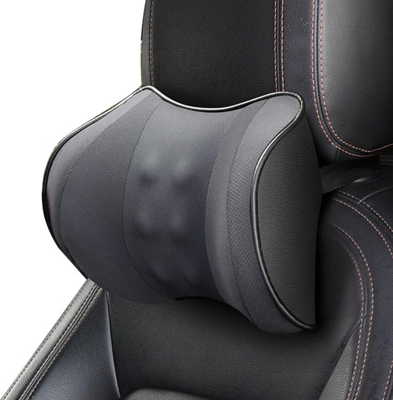 SnelShoppen - Large Headrest Memory Foam Auto Kussen, 3D Stof, Ergonomische Neksteun voor Auto, Stoel, Gaming Chair, Kantoor - Grijs