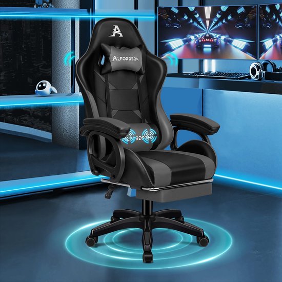 SnelShoppen - Massage Gamerstoel, Ergonomische Computerbureaustoel met Voetsteun, 2-punts Massagefunctie, Draagvermogen 180 kg, Verstelbare Rugleuning