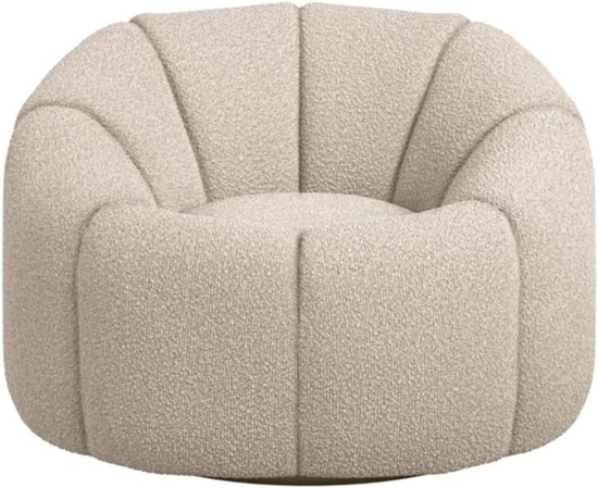 SnelShoppen - Nao Draaiende Stoel, Elegante Woonkamer en Slaapkamer Stoel met Modern Ontwerp, Buff Boucle Bekleding, 360 Graden Rotatie, Retro Inspira