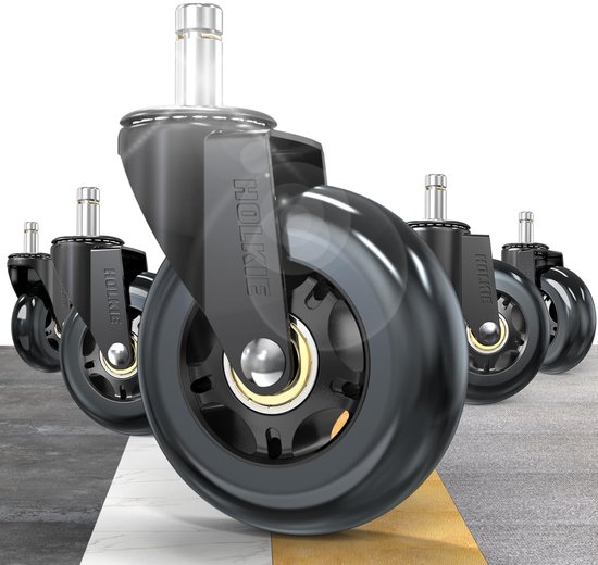 SnelShoppen - Office Chair Wheels Set van 5 - Zwarte 3 Inch Vervangingswielen voor Gaming Stoelen - Rubber Swivel Roller Blades voor Houten en Tapijtv