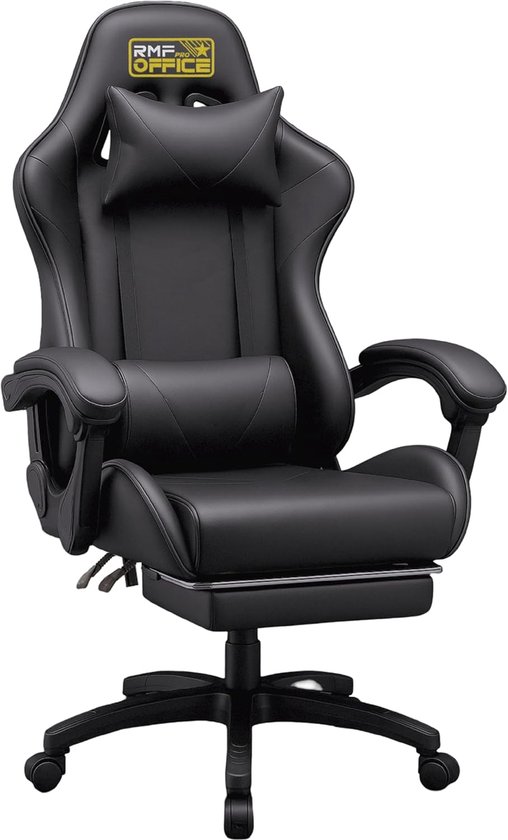 SnelShoppen - Professionele Gaming Stoel - Ergonomisch & Kantelbaar - Comfortabele Gaming Stoel met Voetensteun - Draaiwielen, Hoogte Verstelbaar, Zwa