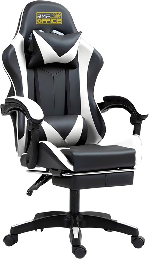 SnelShoppen - Professionele Gaming Stoel - Ergonomisch & Kantelbaar - Comfortabele Gaming Stoel met Voetsteun - Draaiwielen, Hoogte Verstelbaar (Wit)