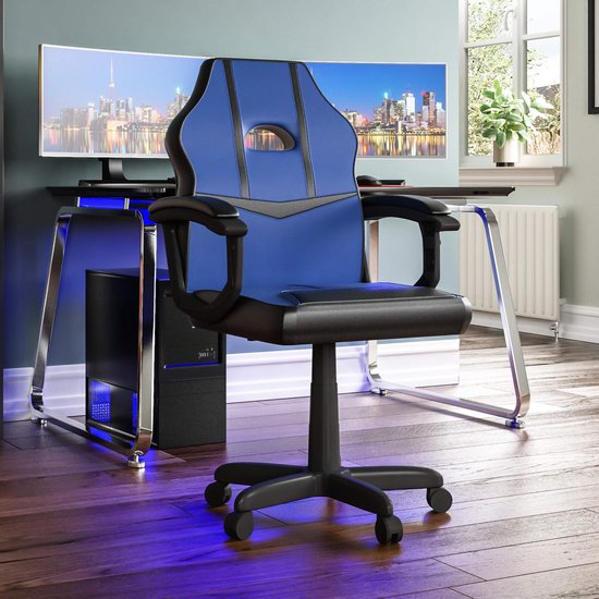 SnelShoppen - Racing Comet Gaming Computer Stoel Blauw & Zwart - Verstelbare Swivel Recliner van PU Faux-Leer voor Kantoor en Gaming