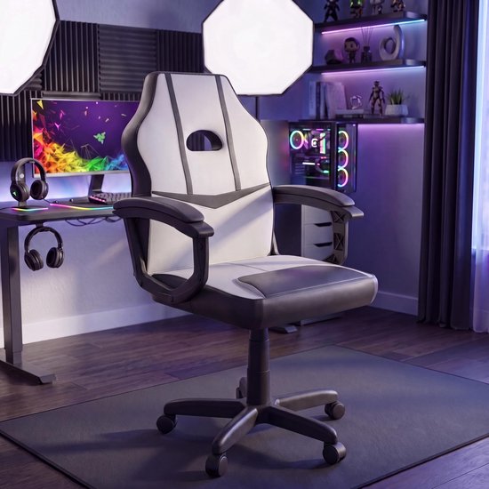 SnelShoppen - Racing Comet Gaming Computerstoel - Wit & Zwart - Verstelbare Draaibare Faux-Leer - Ergonomische Office Executive Stoel voor Gaming en K